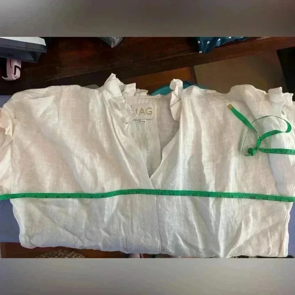 JAG 100% Linen Ruffled Collar White Blouse - Picture 6 of 7